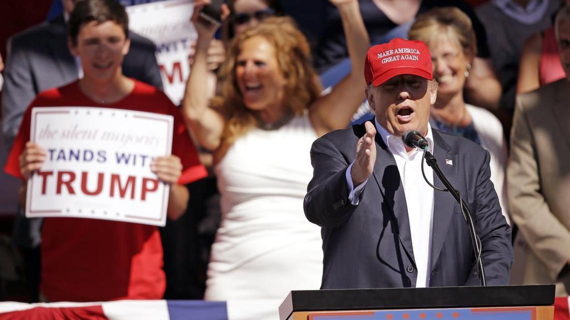 Republican presidential candidate Donald Trump speaks at a rally May 7, 2016, at the Northwest Washington Fairgrounds in Lynden.
