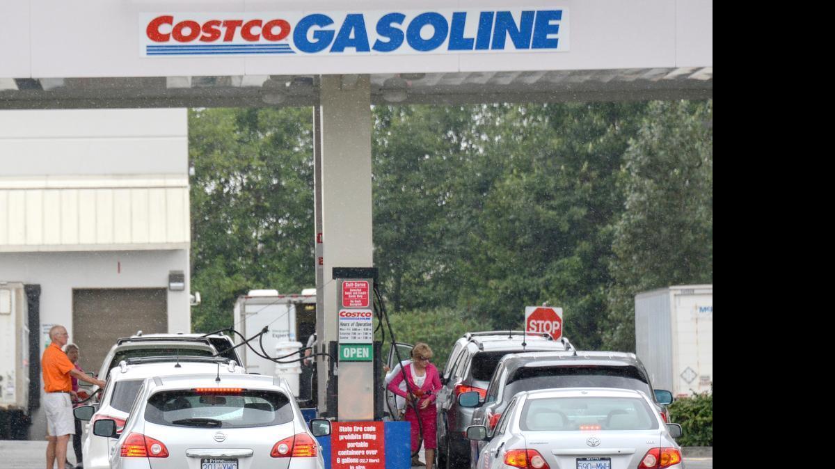 
The lines at the Costco gas station in Bellingham on Friday afternoon, July 24, 2015, were far shorter than this time last summer. The number of Canadians crossing south into Whatcom County has dropped by 1 million during the first few months of the year, meaning shorter lines for everything from gas to groceries.
