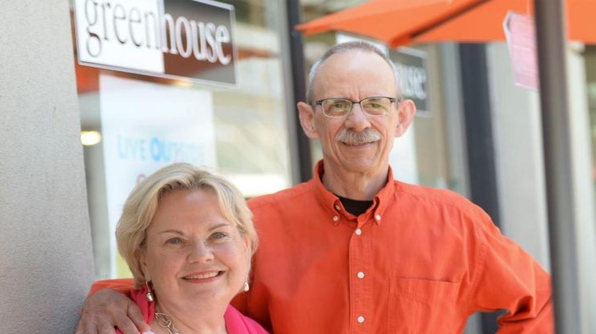 Greenhouse owners Chris Foss and Foster Rose, shown Thursday, April 21, 2016, at their downtown Bellingham store, are putting their store up for sale after 44 years in business.