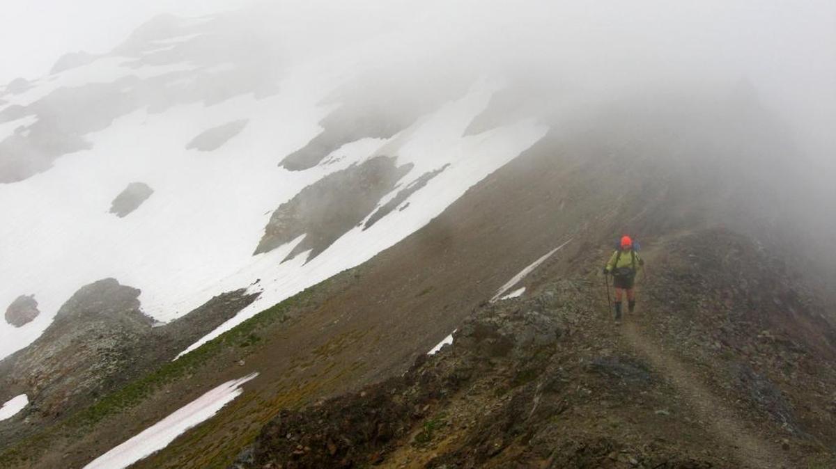 Fog shrouds Goat Rocks in south-central Washington along the Pacific Crest Trail.