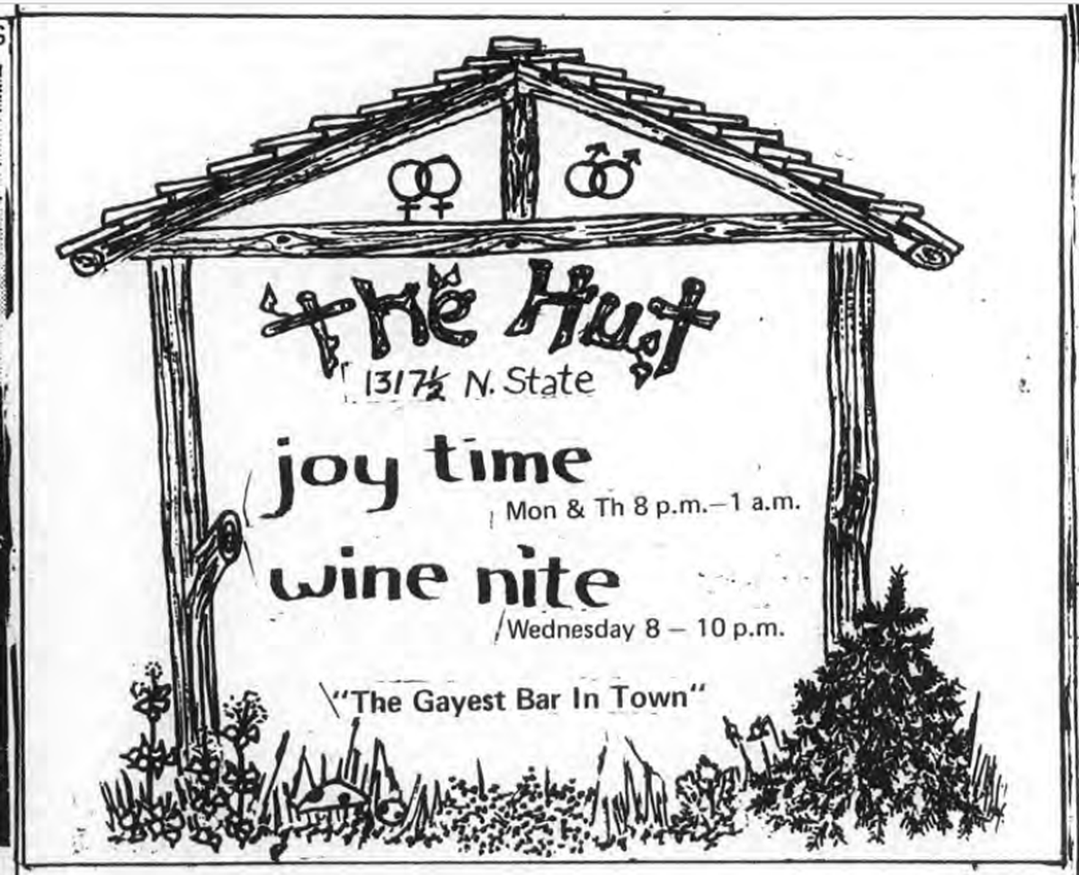 A 1975 Western Front ad for The Hut Tavern, a former LGBTQ+ business in downtown Bellingham.