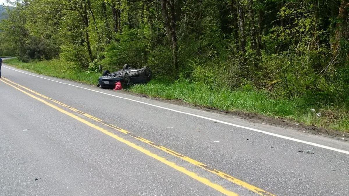 A man driving a Chevrolet Suburban crossed the centerline of Mount Baker Highway and drove into the path of this westbound Toyota Yaris, side-swiping that car and causing it to roll, according to the Washington State Patrol.