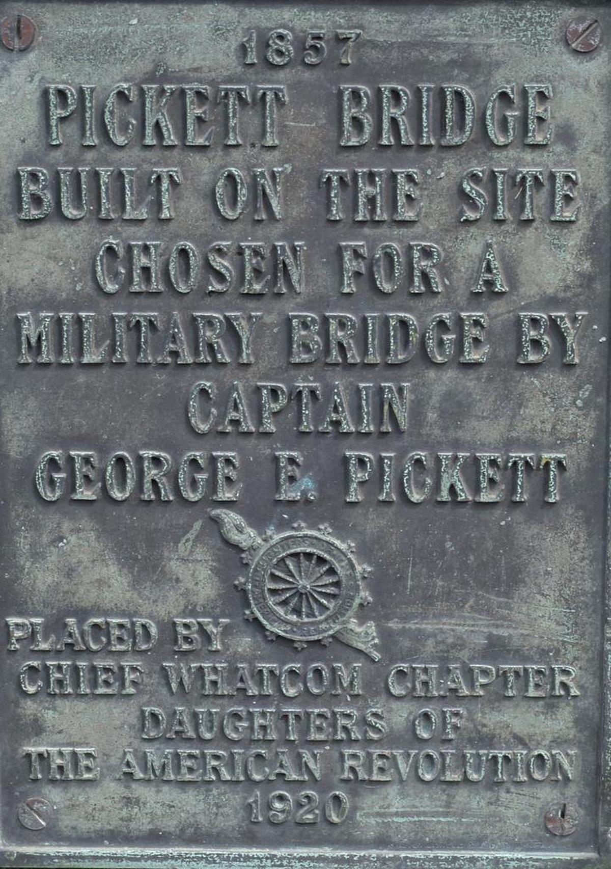 Plaque on the Pickett Bridge in downtown Bellingham, Thursday, Aug. 27, 2015.
