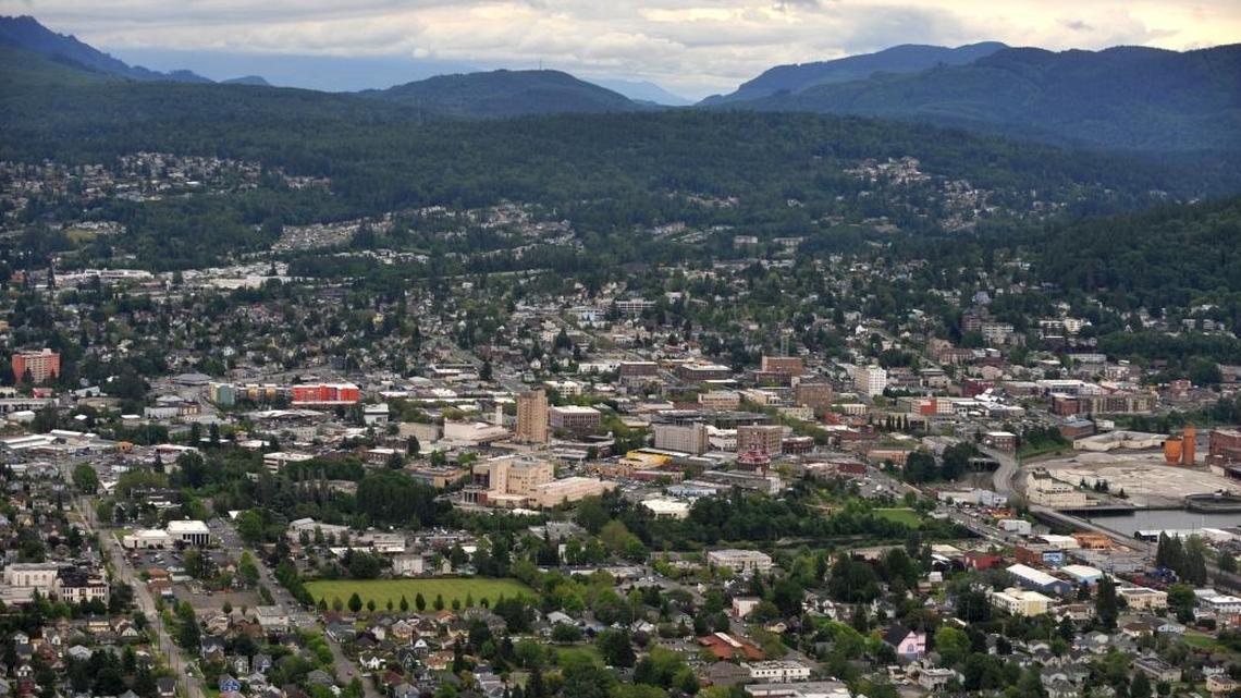 City of Bellingham looking east. The green field in the middle is Battersby Field in front of Whatcom Middle School. The median price for homes sold in Bellingham was $405,242, up 9.3 percent compared to the third quarter of 2016.