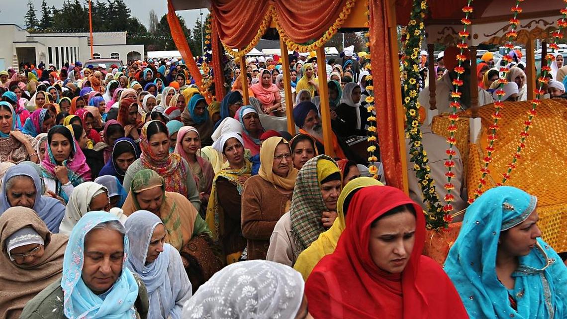 Hundreds gathered to parade around the Guru Nanak Gursikh Temple grounds in celebration of the Sikh new year and spring harvest festival in this April 2008 photo.