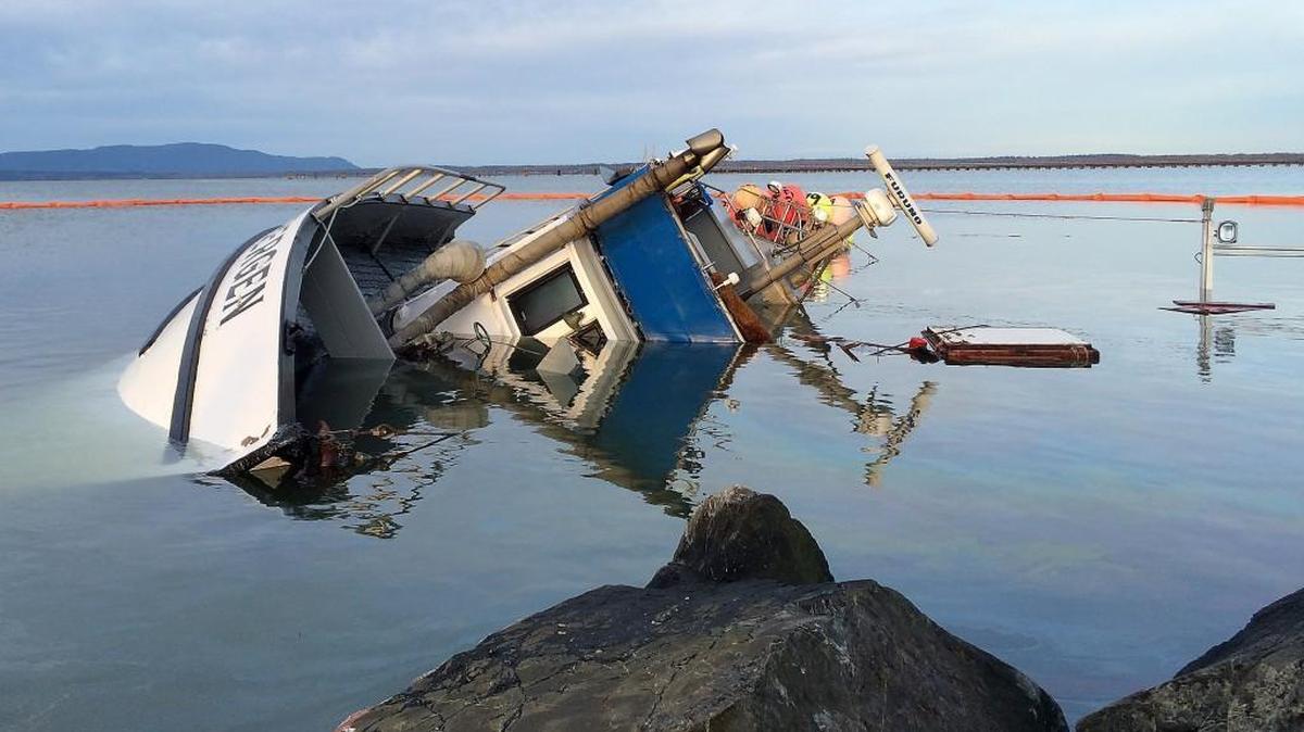 The Bergen in Bellingham Bay on Friday, a day after a storm yanked it off its mooring.