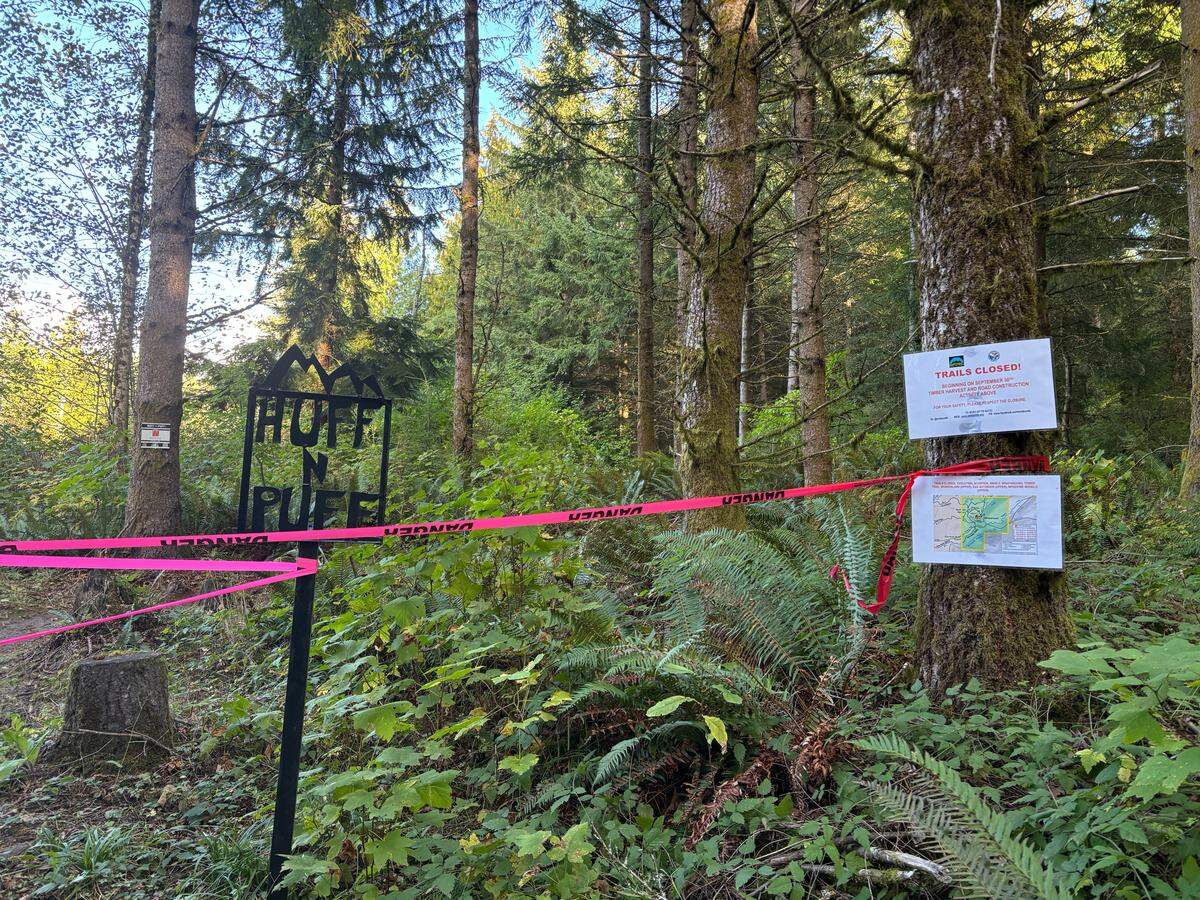 The mountain bike trail Huff N Puff is closed along with about 2 miles of other trails on the mountain. The closure is for the construction of roads needed for a logging operation in 2026 at the top of Galbraith. Oct. 2, 2025.