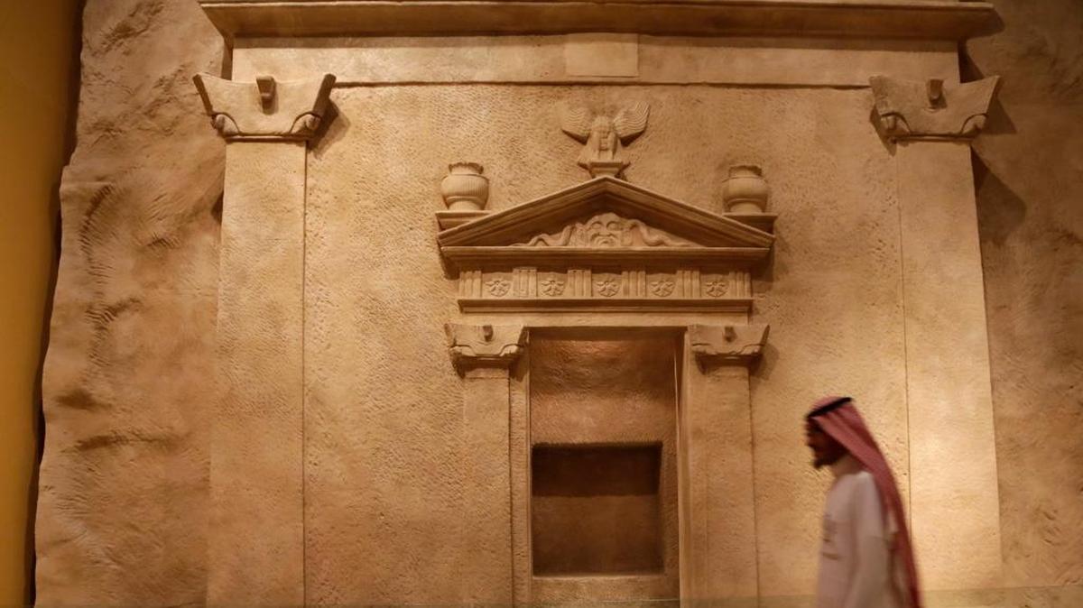 A Saudi man walks at Riyadh National Museum in Riyadh, Saudi Arabia, April 16, 2015. A day after Saudi Arabia outlined sweeping reform plans, a top prince spells out for the first time in an AP interview how the kingdom aims to make tourism an important element of its shift toward less reliance on oil.