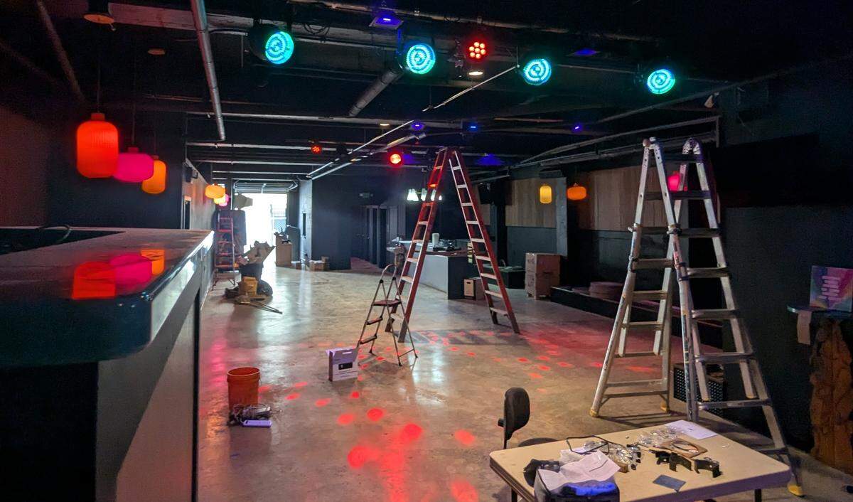 Construction is ongoing inside -HUT-, a new once-a-week nightclub for people ages 18 to 24 and a rentable venue below Rumors Cabaret in downtown Bellingham.