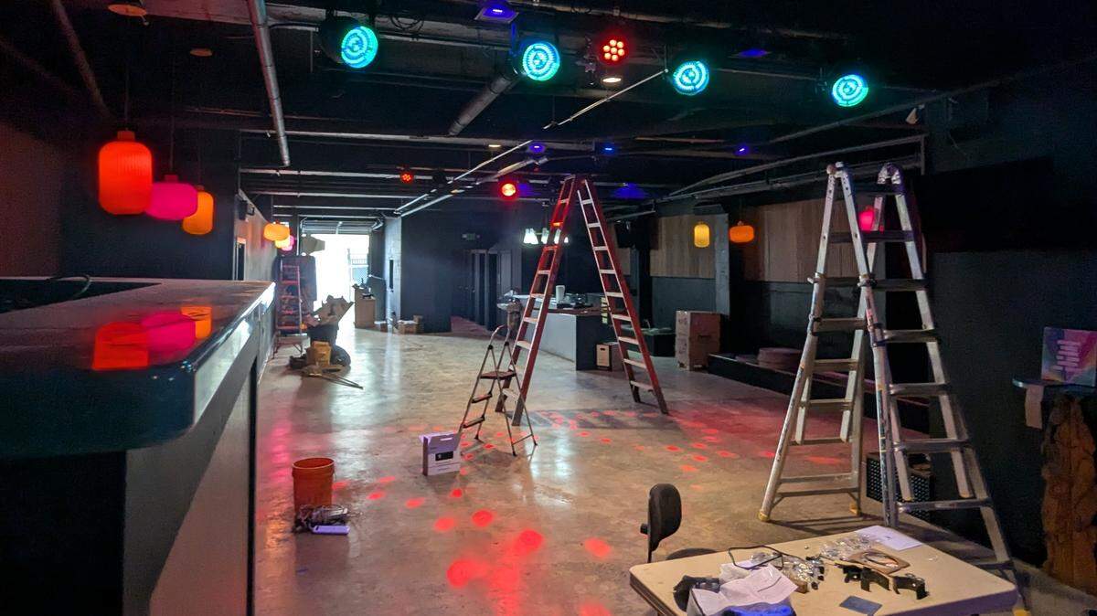 Construction is ongoing inside -HUT-, a new once-a-week nightclub for people ages 18 to 24 and a rentable venue below Rumors Cabaret in downtown Bellingham.