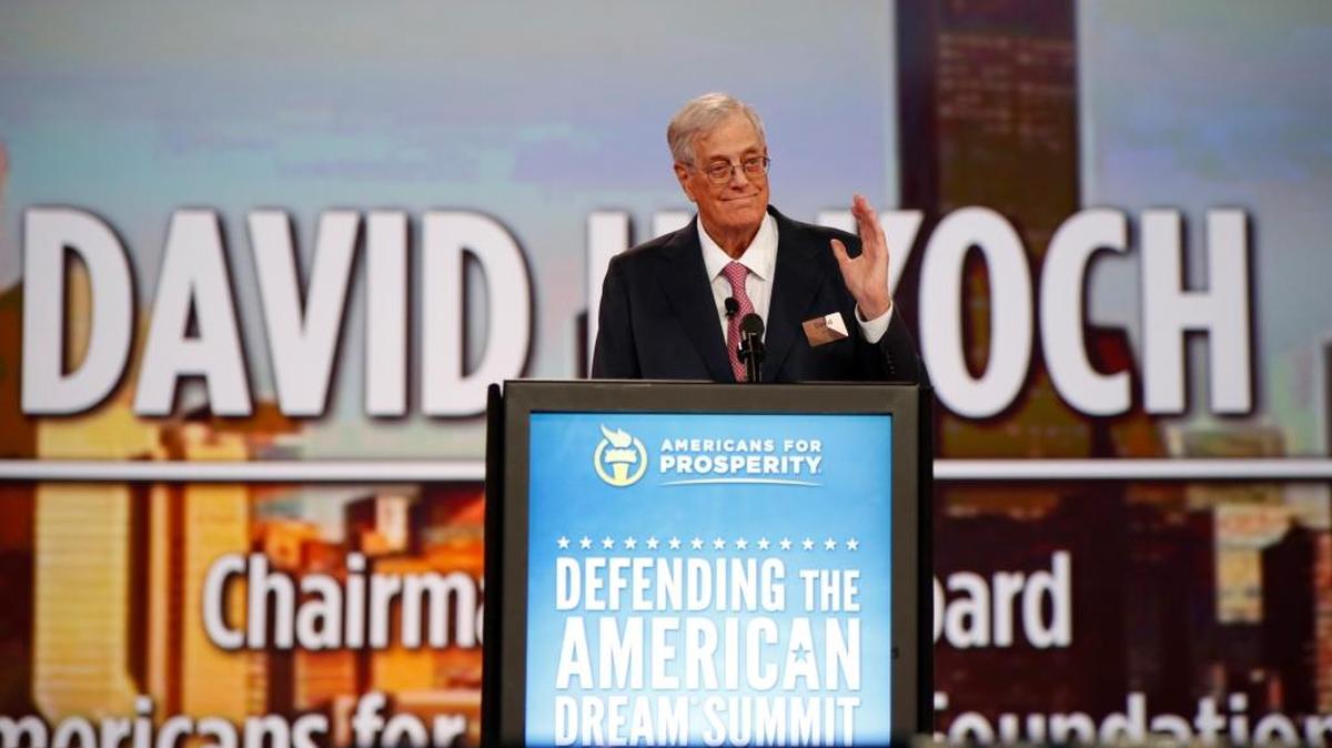 Chairman of the board of Americans for Prosperity David Koch speaks at the Defending the American Dream summit hosted by Americans for Prosperity at the Greater Columbus Convention Center in Columbus, Ohio, Aug. 21, 2015.
