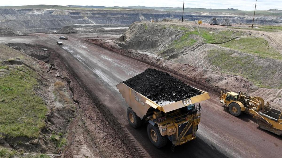 A truck carries coal at Gillette’s Eagle Butte Coal Mine in Gillette, Wyoming.