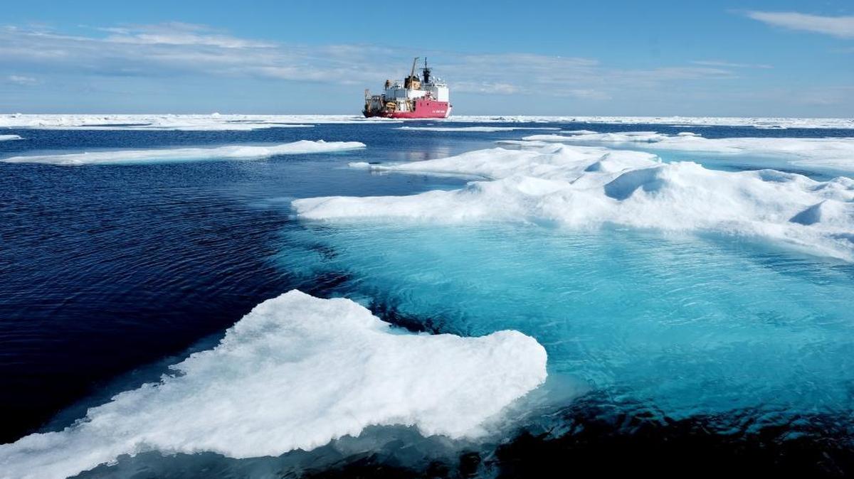 Ice floes surround the U.S. Coast Guard Cutter Healy in the Arctic Ocean on July 29.