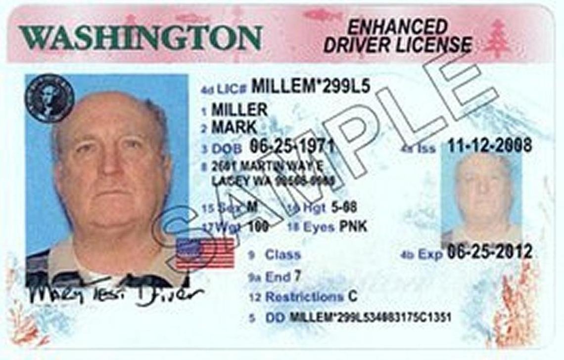 A sample of an enhanced driver’s license in Washington state, which would comply with federal identification requirements.