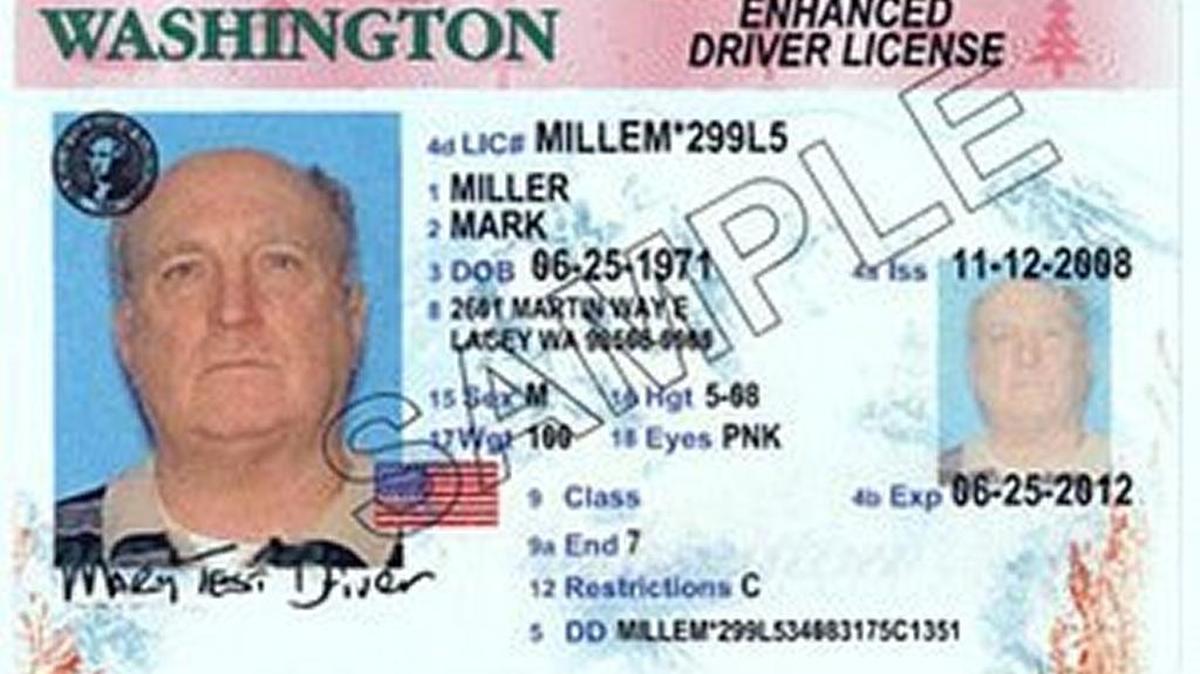 A sample of an enhanced driver’s license in Washington state, which would comply with federal identification requirements. The cost of all Washington driver’s licenses has risen over the past several years.