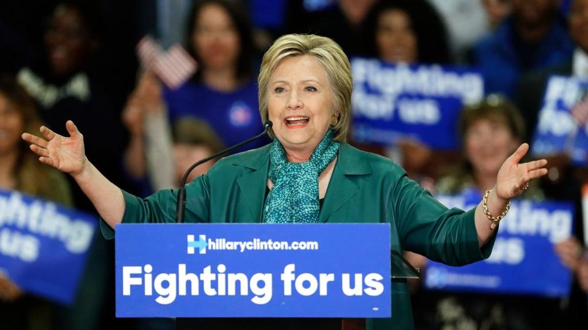 Democratic presidential candidate Hillary Clinton speaks during a campaign rally at Rainier Beach High School in Seattle March 22, 2016.