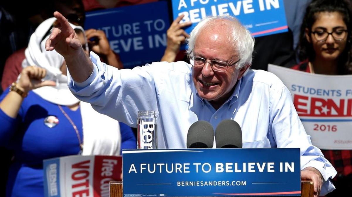 Democratic presidential candidate, Sen. Bernie Sanders, I-Vt., speaks at a campaign rally, Tuesday, May 10, 2016, in Stockton, Calif.