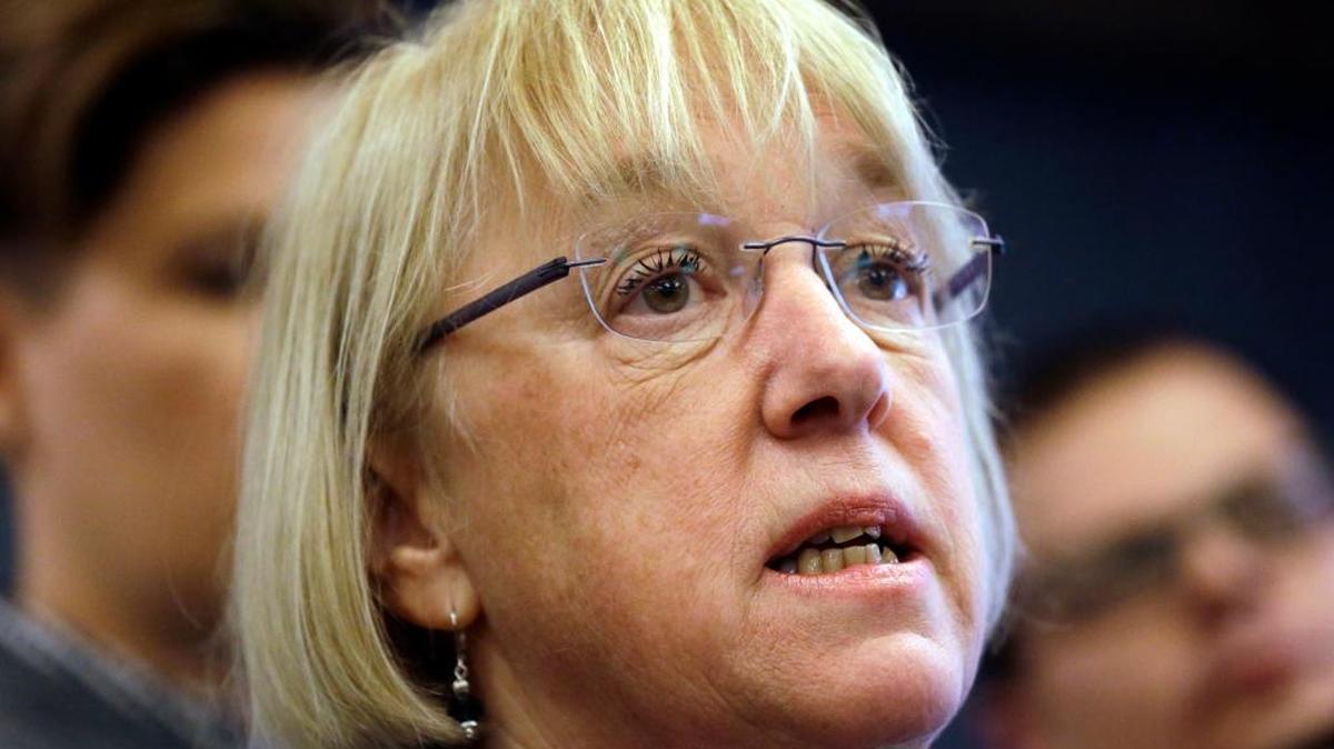 Sen. Patty Murray, D-Wash., speaks at a news conference about what she said were eroding conditions for families under the Trump administration, Tuesday, Feb. 21, 2017, at FareStart in Seattle. Murray called out President Trump, who she said was breaking his campaign promises to put American workers first.