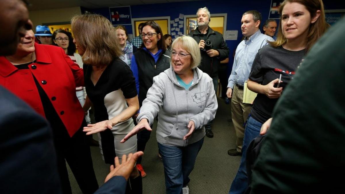 Washington state Democratic Sen. Patty Murray, ranking member on the Senate Health, Education, Labor and Pensions Committee, is leading the opposition against three of President Donald Trump’s Cabinet nominees as she begins her 25th year in the U.S. Senate. She’s shown shaking hands on Nov. 4, 2016, before speaking to campaign volunteers and supporters at a rally in Seattle.