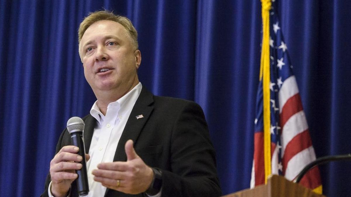 Sen. Doug Ericksen (R-Ferndale) fields questions during a town hall meeting at Meridian High School in 2017. Environmental Protection Agency records show he was named to a top-ranking job in the regional headquarters of the agency but turned the job down.