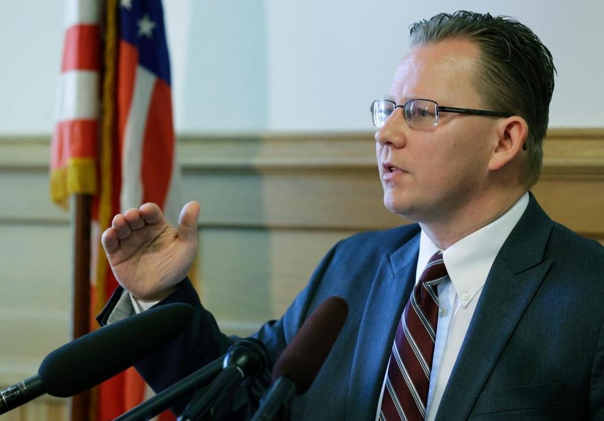 Chris Reykdal, Washington’s Superintendent of Public Instruction, talks to reporters about his long-term plan for funding public education in Washington state on Wednesday, May 24, 2017, in Olympia, Wash.