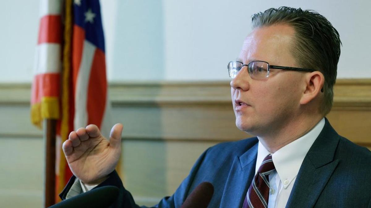 Chris Reykdal, Washington’s Superintendent of Public Instruction, talks to reporters about his long-term plan for funding public education in Washington state in 2017 in Olympia. He urged legislators Wednesday to “get more courageous” by putting a constitutional amendment on the November ballot that would enable voters to more easily approve school district bonds by doing away with the current 60 percent “supermajority” requirement.
