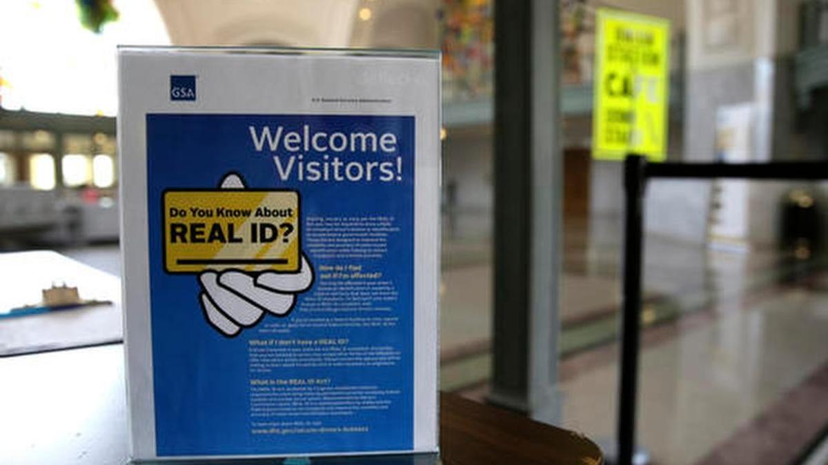 A sign at the federal courthouse in Tacoma, Wash., is shown April 6, 2016 to inform visitors of the federal government’s REAL ID act, which requires state driver’s licenses and ID cards to have security enhancements and be issued to people who can prove they’re legally in the United States.