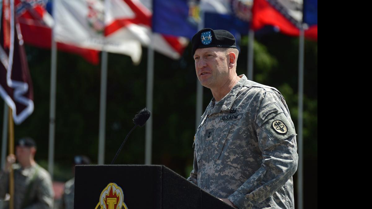 
Maj. Gen. Thomas R. Tempel Jr., Western Regional Medical Command commander, thanks guest and attendees at a ceremony held in his honor June 5 at Joint Base Lewis-McChord. The medical headquarters will begin to move to Hawaii when Tempel completes his command term about a year from now.
