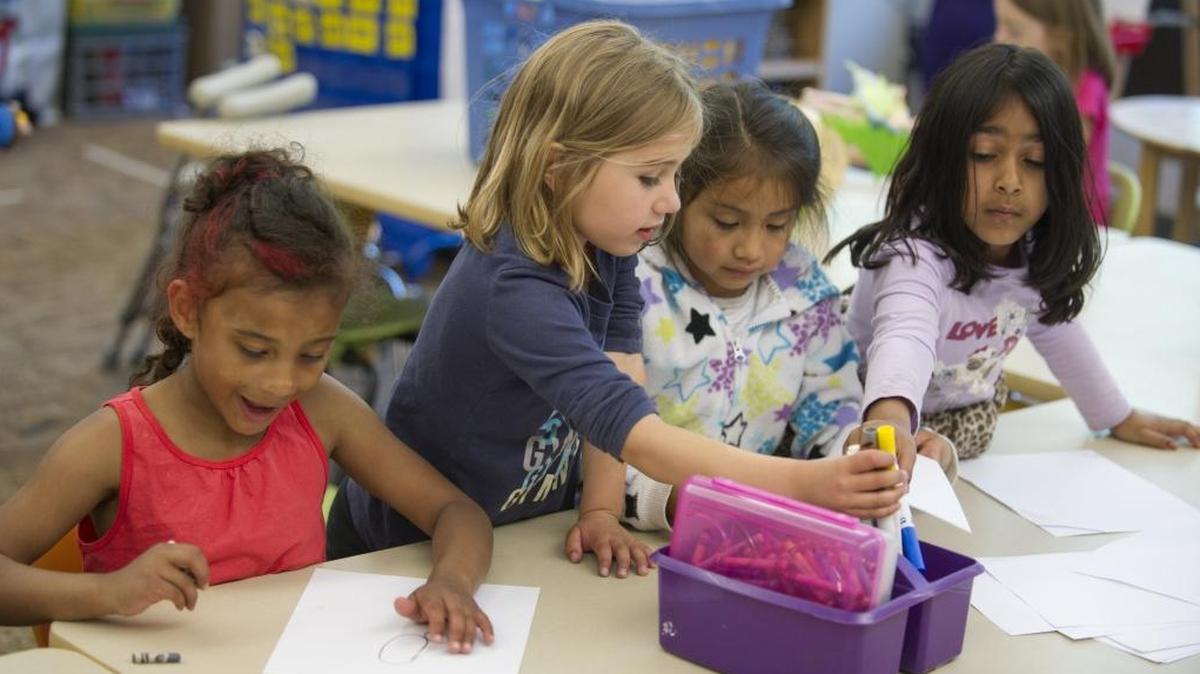 Kindergarteners work on crafts in their Cordata Elementary School class in 2014.