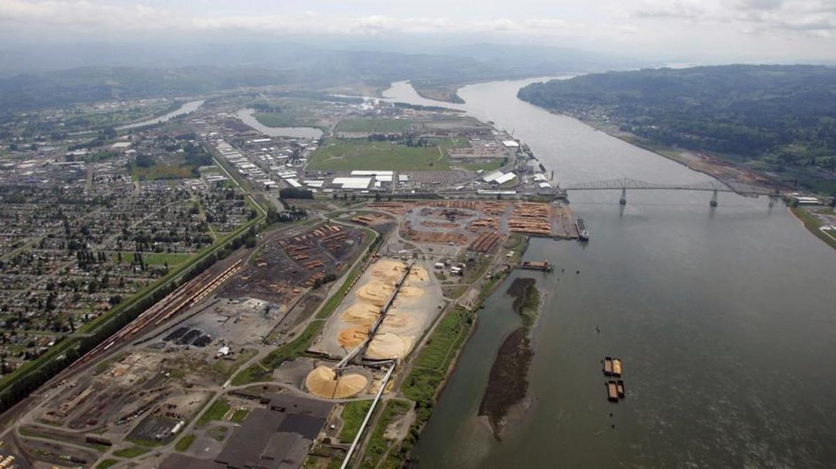 FILE- This May 12, 2005, file photo, shows the port of Longview on the Columbia River at Longview, Wash. Millennium Bulk Terminals is proposing a $680 million coal-export terminal project on the Columbia River in Washington.