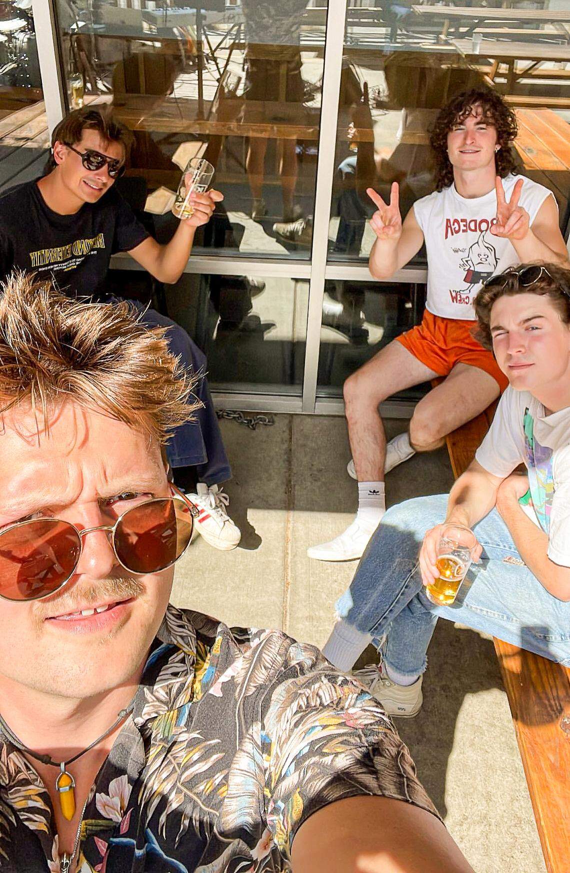 Cuttlefish band selfie. Oliver Godfrey (left front), Brett Strizich (left back), Nathan Quasha (right back) and Cameron Katz (right front).