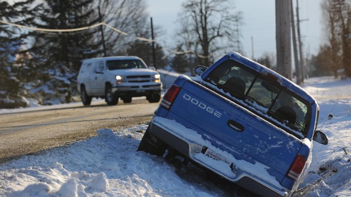 
While it’s legal to ride in the back of a pickup, provided all other seats are taken and the passenger is older than 16, it can be very dangerous, especially in a crash. No one was seriously hurt when this truck slid into the ditch off Birch Bay-Lynden Road during a February 2009 snow that caused multiple crashes. 
