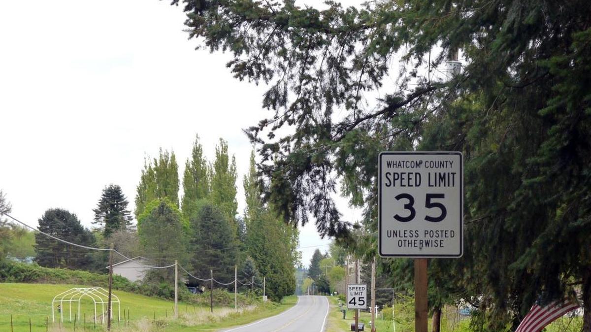 Sweet Road eastbound leaving Blaine has signs with different speeds posted. When roads have different speeds, the change takes effect at the sign, not where you are when you first see the sign.