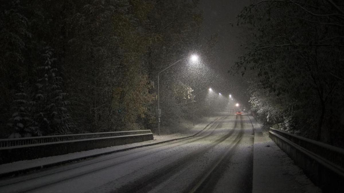 Snow at night on Thursday, Nov. 2, 2017, in Bellingham.