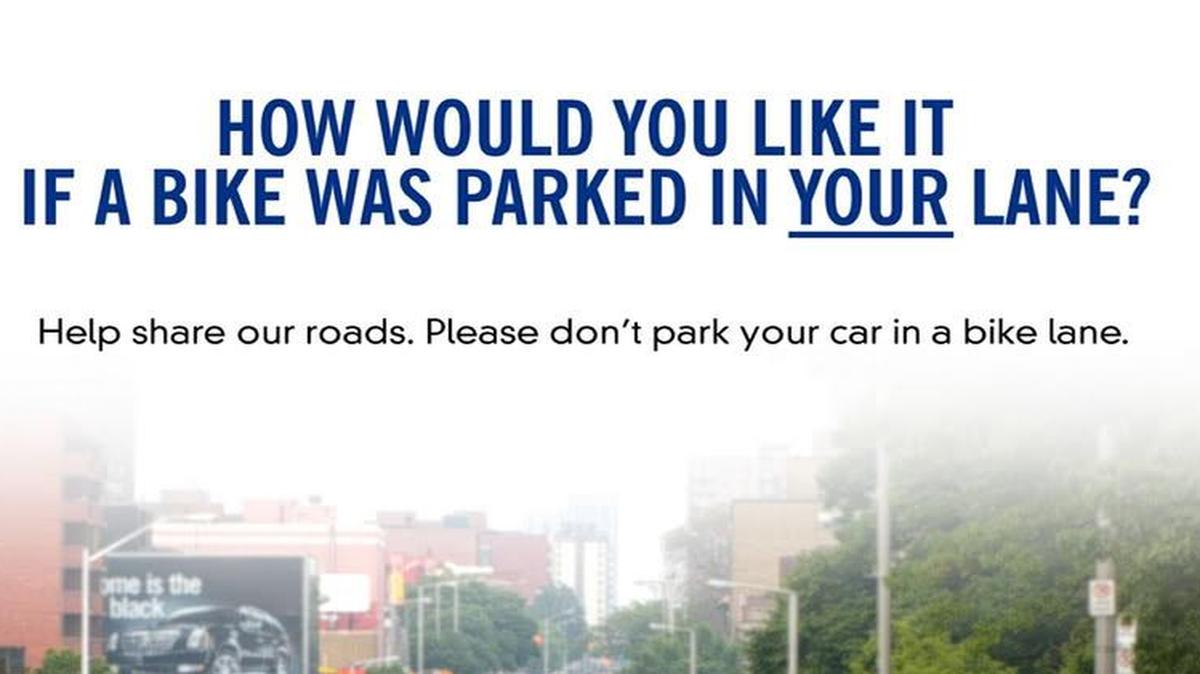 
Matthew Blackett at Spacing magazine in Canada created this poster to express his frustration at cars parking in bike lanes. It’s illegal there and in Washington state.

