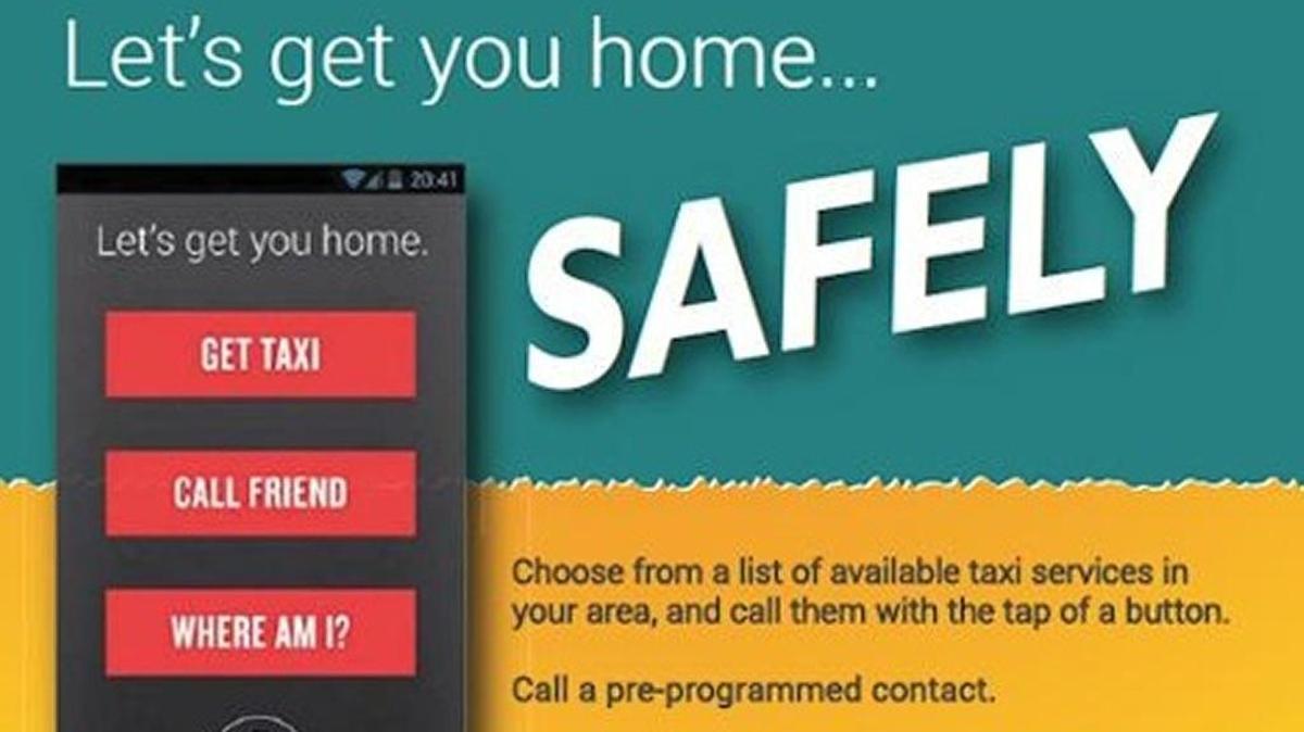 Free phone app SaferRide can help impaired people get a taxi or call a friend with the touch of a button so they don’t drive drunk.