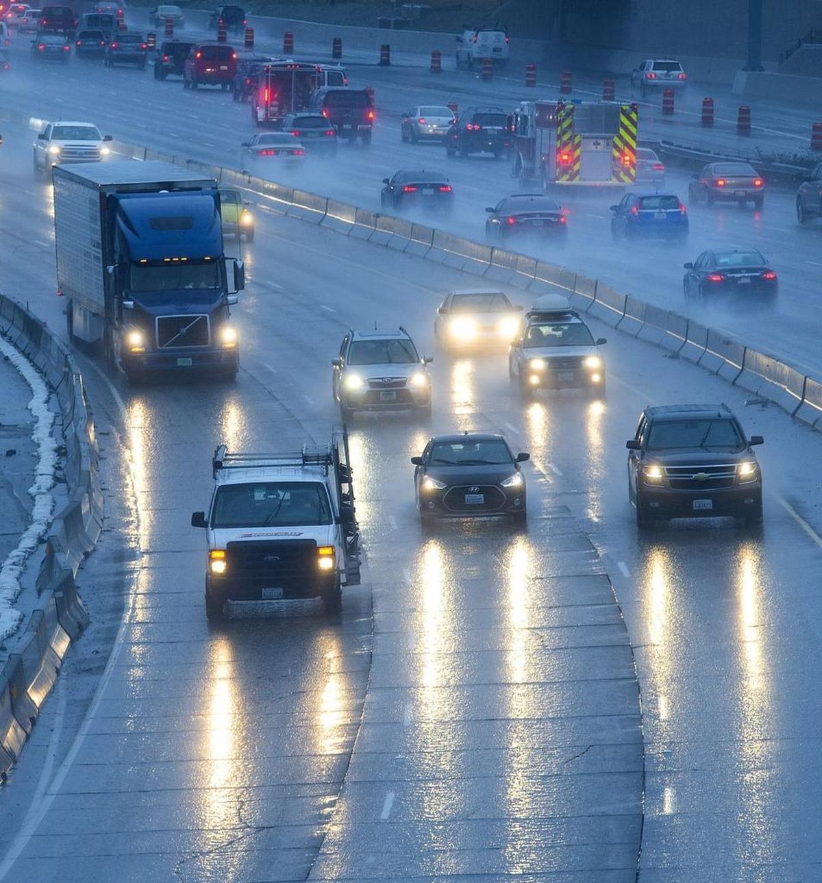 Laws require that headlights be used from a half hour after dusk until a half hour before dawn and at any other time when or conditions make it difficult to see.