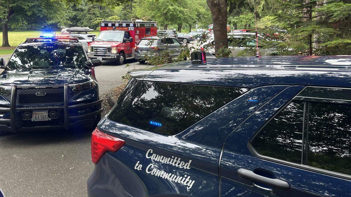 The scene at Cornwell Park after first responders arrived following a report of a potentially racially motivated assault Saturday, June 29, 2024.