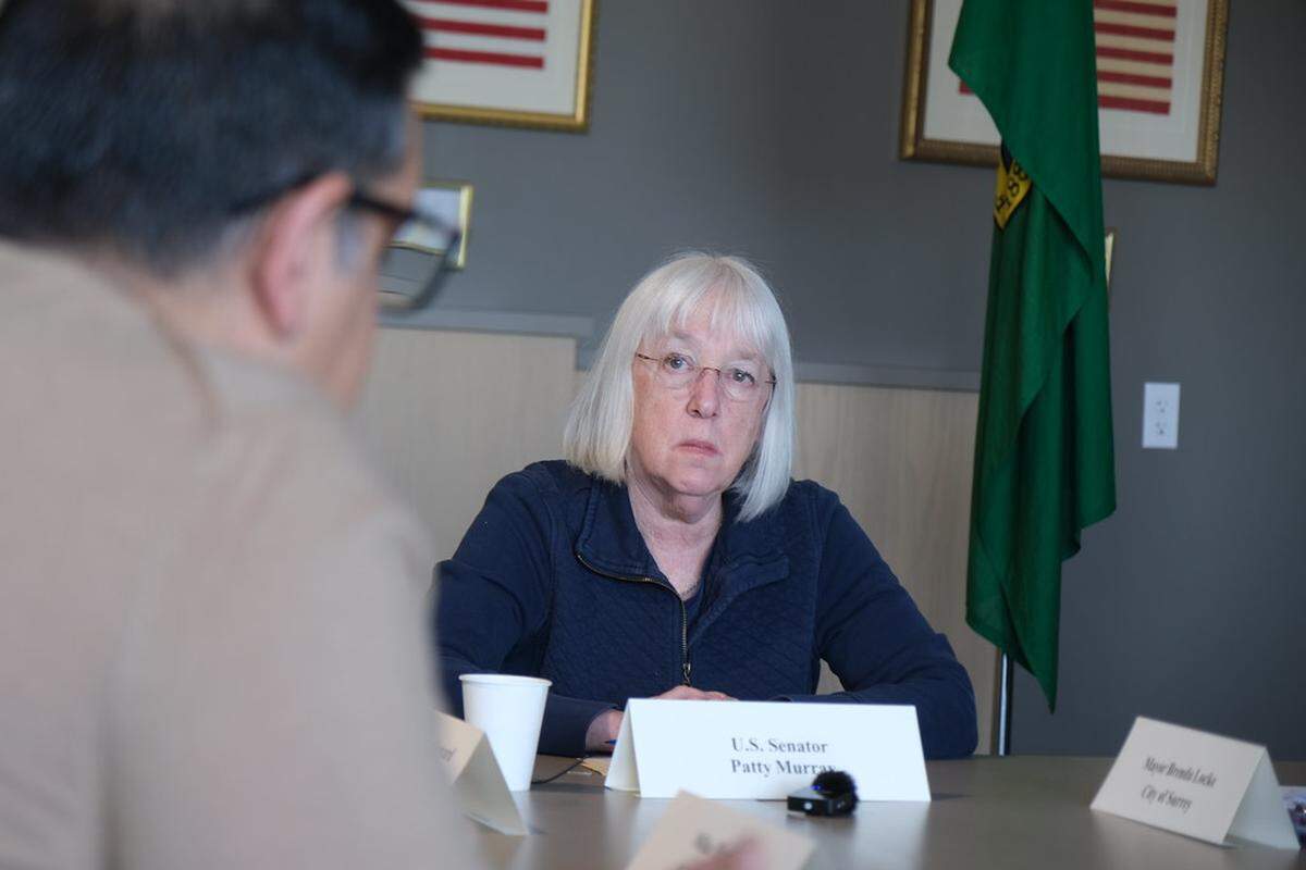 U.S. Senator Patty Murray at a roundtable discussion meeting in Blaine, Wash. on April 24, 2025.