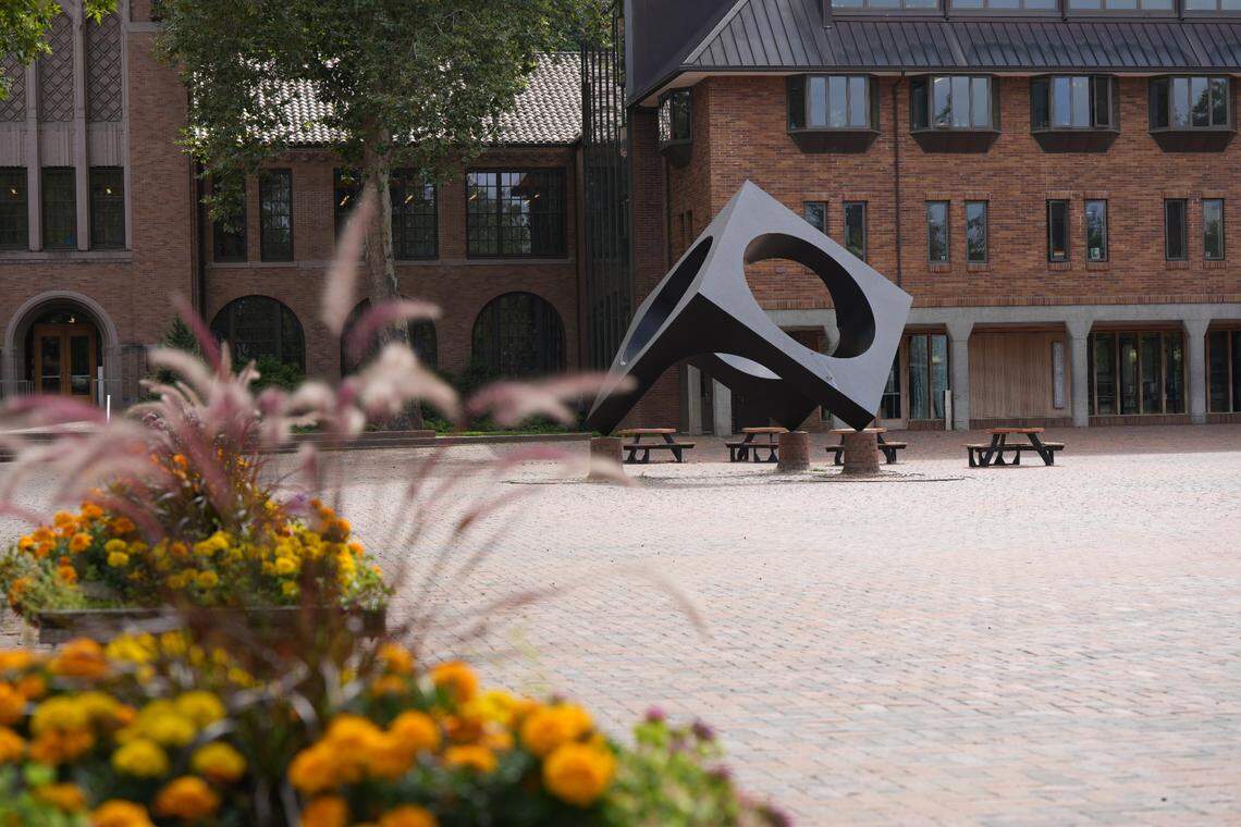 The Skyviewing Sculpture sits in Red Square on Western Washington University’s campus on September 10, 2024, in Bellingham, Wash.