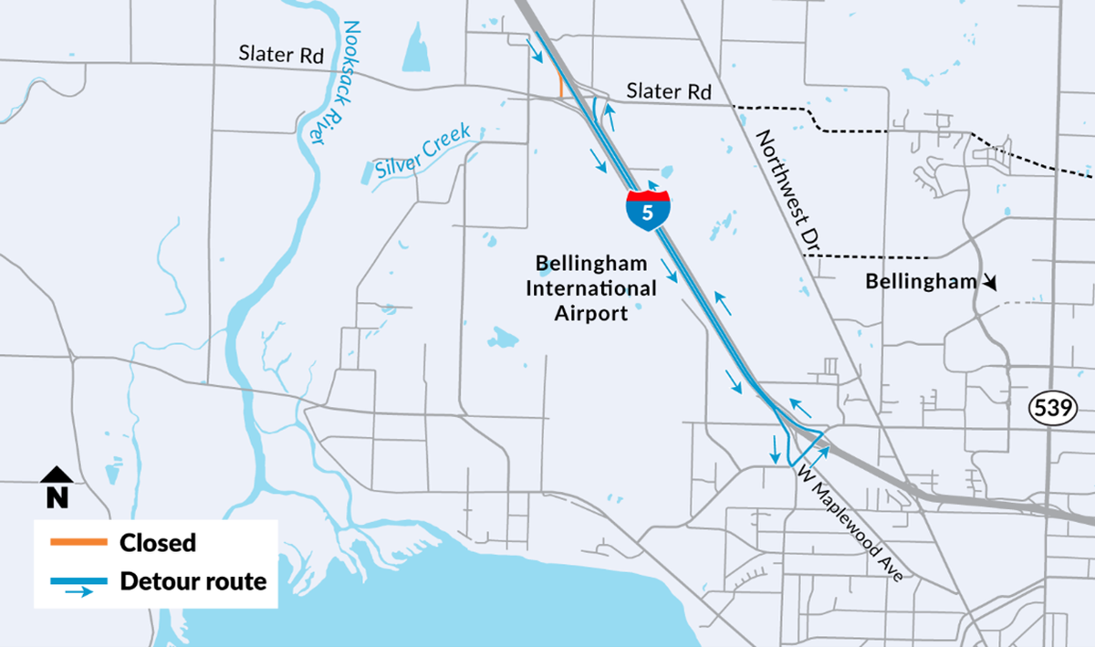 Southbound I-5 to Slater Road off-ramp detour map