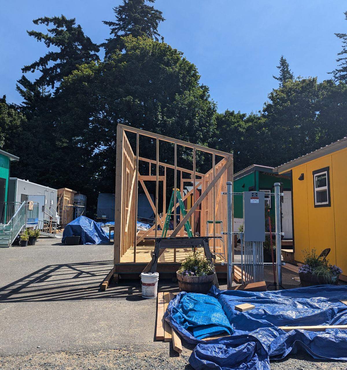 A tiny home in North Haven that is under construction. North Haven started operating in May, and some homes are still being made. Approximately 50 homes will be built.