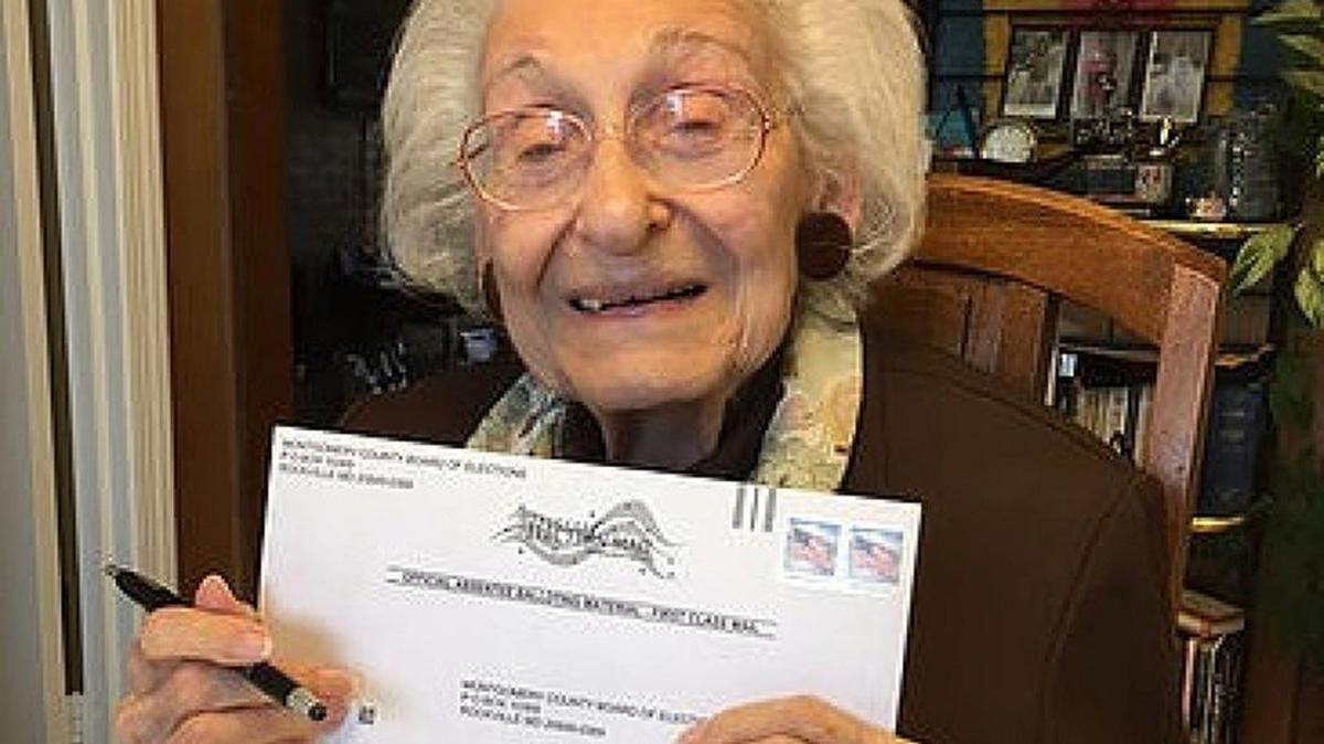 At 98, Estelle Liebow Schultz was born before women had the right to vote for president. In 2016, she’s voting for one. Schultz with her ballot.