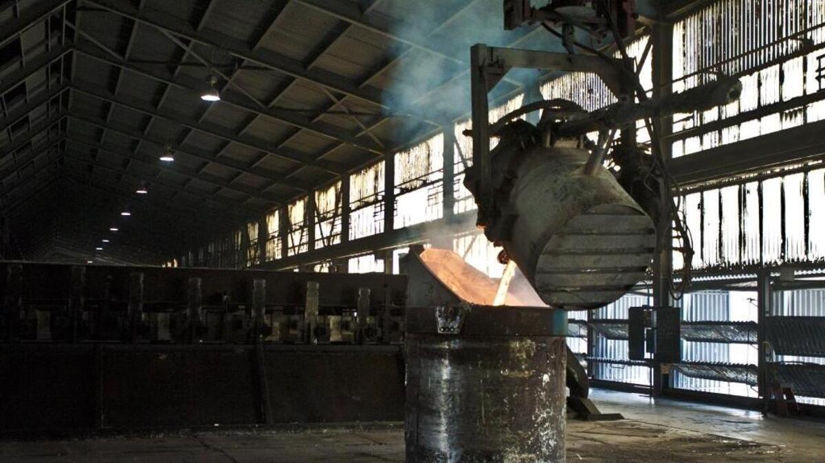 Metal is poured in 2013 at Alcoa Intalco Works in Ferndale.