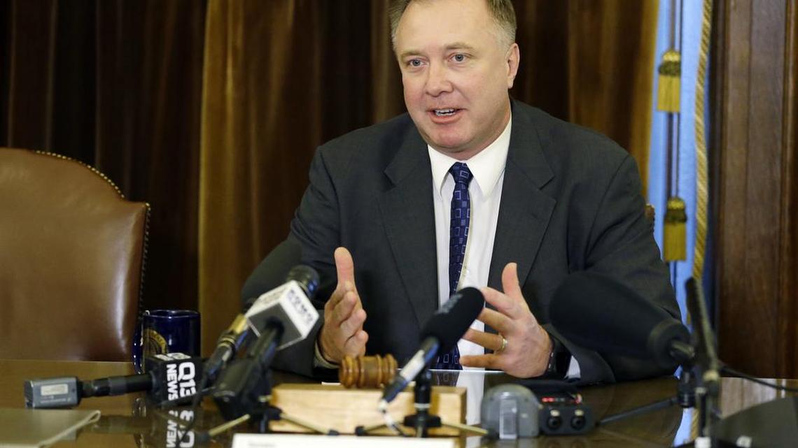 Washington Sen. Doug Ericksen, R-Ferndale, talks to reporters in 2017 at the Capitol in Olympia. Ericksen traveled to Cambodia this year to observe its July 29 election, which the U.S. government and many others have condemned as unfair and undemocratic.
