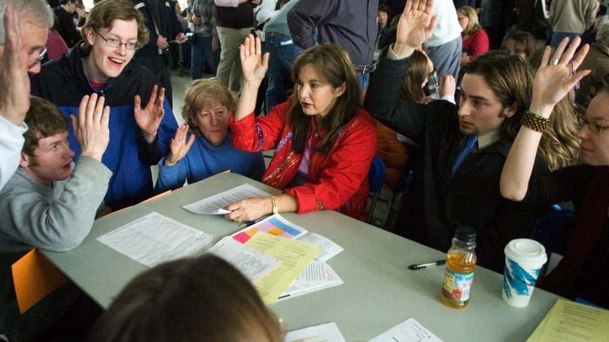 Representatives from Precinct 147 vote to elect a secretary in 2008 during a Whatcom Country Republican Party Caucus at the Bloedel Donovan Community Building