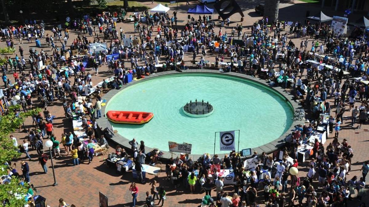 Western Washington University students attend an info fair in Red Square before the start of the 2011 school year.