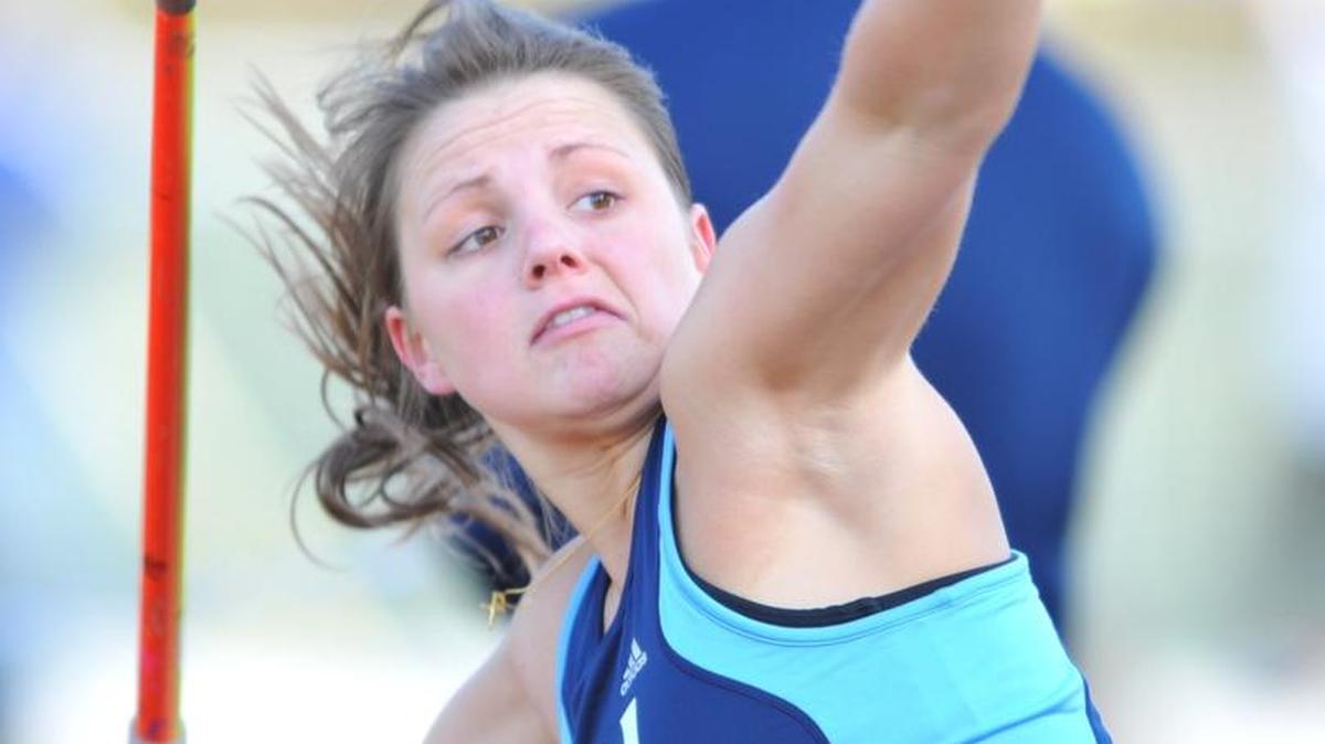 Western Washington University’s Monica Gruszecki reaches back to throw the javelin at the WWU Ralph Vernacchia track and field meet in April 2011 at Civic Stadium.