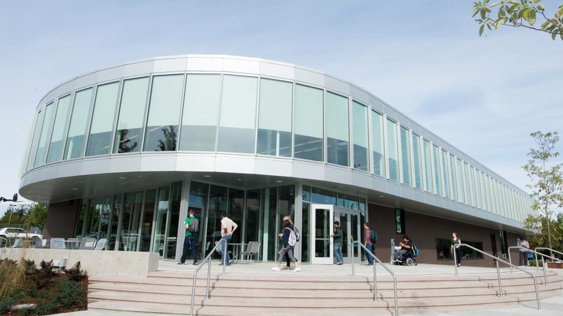 
Students walk into the new Whatcom Community College Pavilion and Student Recreation Center on Sept. 23.

