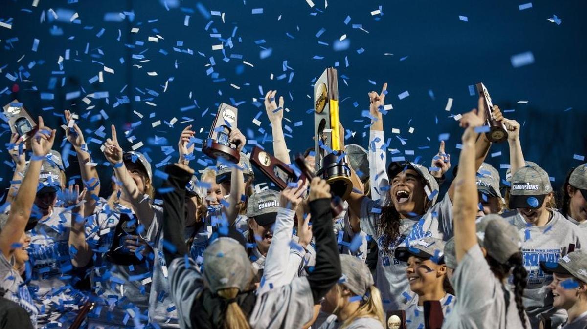 The Western Washington University women’s soccer team celebrates beating Grand Valley State 3-2 Dec. 3 in Kansas City, Missouri, to claim the 2016 NCAA Division II national championship. The school will celebrate the accomplishment with a free event Jan. 23.